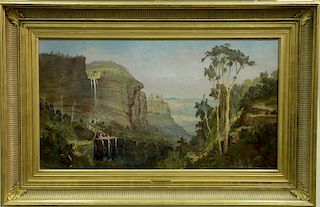 Daniel Charles Grose (1838-1900)  oil on canvas  "Waterfall in the Rocky Mountains"  signed lower left: D.C. Grose 1899  rel.