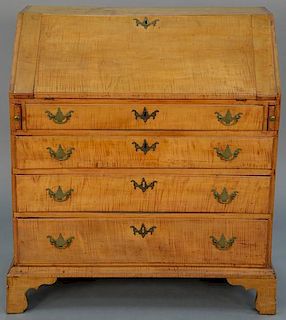 Tiger maple Chippendale desk having slat front over four drawers, set on bracket feet, 18th century.   height 41 inches, widt