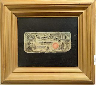 Nicholas Alden Brooks (1840-1904)  oil on panel  Ten Dollar Bill, Old Money  unsigned  label on verso: Berry-Hill Galleries,.