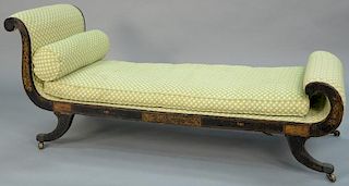 Federal recamier, black painted with gold stenciling on downswept legs ending in brass feet, circa 1820-1840. 
length 70 inch