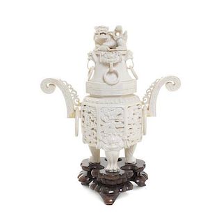 A Chinese Ivory Censer, Height 10 inches.