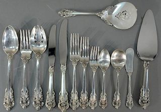 Wallace Grand Baroque sterling silver flatware set, 108 total pieces, setting for twelve to include (12) dinner forks, (12) l
