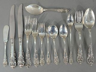 Wallace Sir Christopher sterling silver flatware set, 135 total pieces to include (12) dinner forks, (12) lunch forks, (12) s