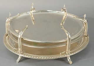 Three part round silver trays with drill holes around exterior and Hebrew writing. 
diameter 12 1/2 inches
69 troy ounces