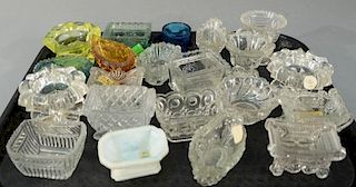 Twenty-one piece lot of sandwich glass and flint glass salts including two green, one vaseline, one amber, one blue shot glas