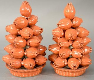 Pair of porcelain pyramid buds in orange enamel.   height 8 1/2 inches   Provenance: The Estate of Thomas F Hodgman of Fairf.