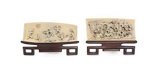 Two Chinese Carved Ivory Wrist Rests, Height 2 5/8 x width 9 inches.