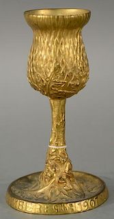 Tiffany & Co. gilt bronze thistle commemorative chalice having thistle leaves from foot up the stem "The Engineers Club Decem
