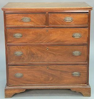 George III mahogany two over three drawer chest on low bracket base, late 18th century. 
height 37 1/2 inches, width 34 inche