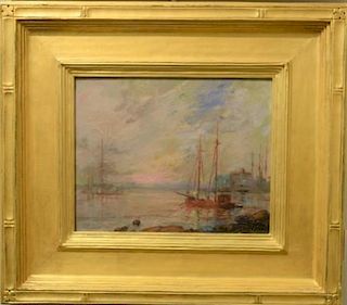 Oscar Anderson (1873-1953) 
oil on board 
Gloucester Harbor 
signed lower right: Oscar Anderson 
titled and written on verso: