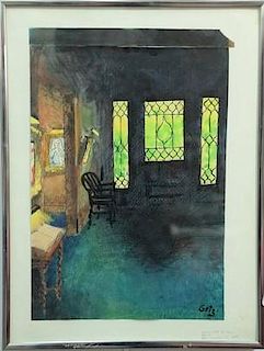 Arthur Kimmel Getz (1913-1996) watercolor and ink on paper Interior New Britain Museum Front Door signed lower right: Getz