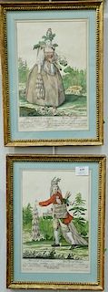 Pair of hand colored costume figure engravings by Martin Engelbrecht, having Ernest R. Park Jr., New York receipt  sight size
