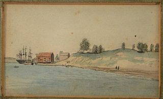 Attributed to Alexander Anderson (1775-1870) 
miniature watercolor 
Navy Yard Brooklyn, NY 
unsigned 
sight size: 2" x 3 1/2"