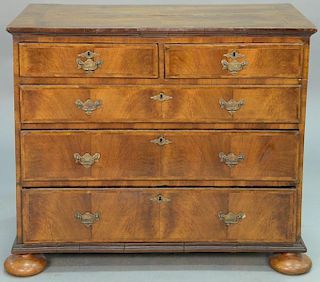 Walnut William and Mary chest on replaced suppressed ball feet, 18th century