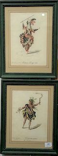 Attributed to Leonardo Marini (1730-1797)  four watercolors on paper  Costume Drawings  all titled bottom center  unsigned <.