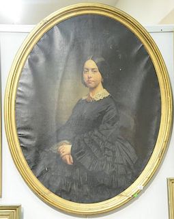 Oil on canvas oval portrait of Miss Hicks from Long Island. 40" x 37" Being sold to benefit the Haddam Historical Society