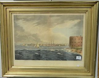 John Hill 
hand colored engraving 
New York Governor's Island 
No 20 of the Hudson River Port Folio, published by Henry Megar