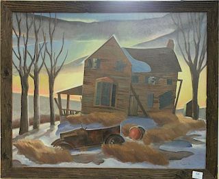 Sanford Ballard Dole Low (1905-1964) 
After Thomas Hart Benton 
oil on canvas 
Winter Landscape with House 
signed lower righ