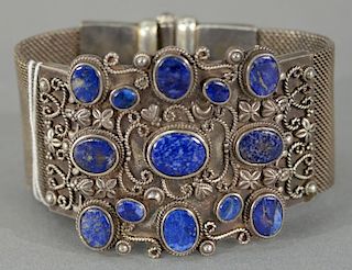 NO CREDIT CARDS FOR JEWELRY  Silver cuff style bracelet mounted with lapis, signed Alok 925.  length 8 inches  5 troy ounces