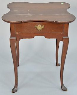 Shaped top table with drawer on cabriole legs ending in slipper feet (restored). 
height 25 inches, top: 22" x 22 1/4"