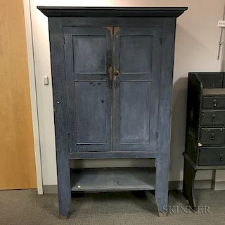 Country-style Blue-painted Pine Cupboard
