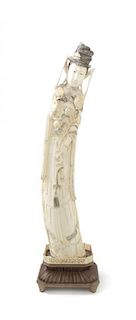 A Chinese Carved Ivory Meiren, Height overall 34 inches.