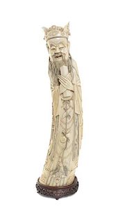 A Chinese Carved Ivory Figure of the Daoist Immortal Cao Guojiu, Height 21 7/8 inches.
