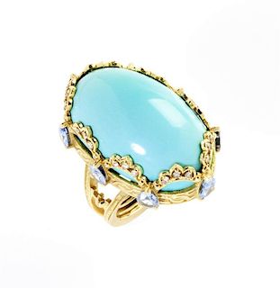 PERSIAN TURQUOISE BLUE SAPPHIRE GOLD RING