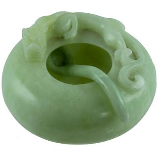 CHINESE CARVED JADE BOWL & SPOON