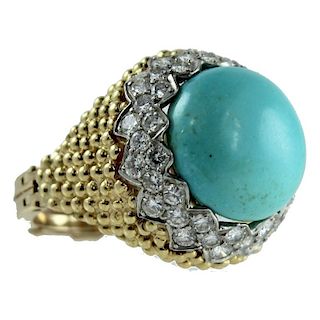 18K TURQUOISE AND DIAMOND RING