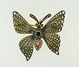 Edwardian Gen Set Butterfly Brooch
