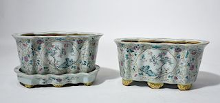 Pair of Chinese porcelain shaped planters