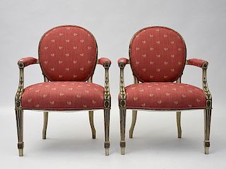 Pair of antique French Louis XVI style open armchairs