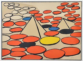 Signed Alexander Calder "Pyramids & Circles" Litho