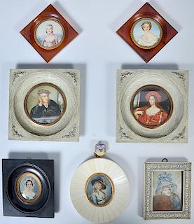 7 Assorted Miniature French Portraits