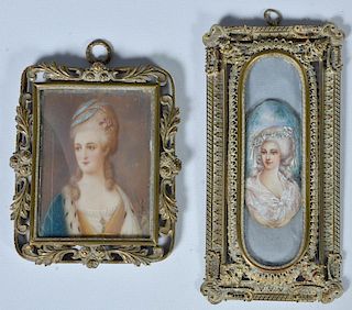 2 Hand Painted Miniature French Portraits