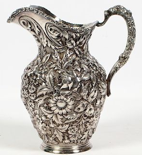 Stieff Victorian Hand Chased Sterling Pitcher
