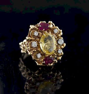 Citrine, Ruby and Diamond Ring