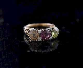 Topaz, Garnet, Peridot & Diamond Ring