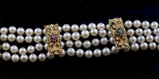 Elegant Pearl & Precious Stones Bracelet