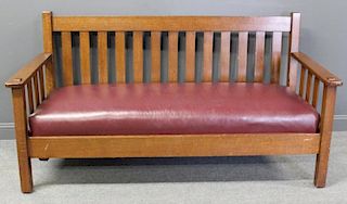 Stickley Brothers Oak Drop Arm Settle with Slatted
