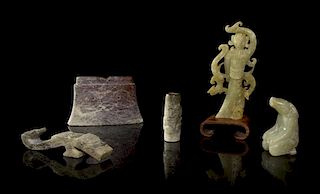 A Group of Five Archaistic Jade Articles, Height of tallest 4 3/4 inches.