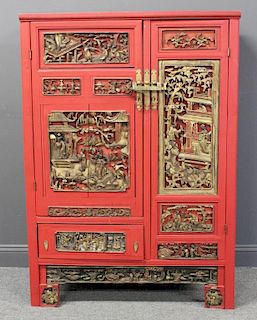 Painted and Carved Chinese Cabinet.