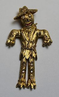 JEWELRY. Signed 18kt Gold Scarecrow Pendant or