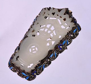 Silver & Enamel Mounted Jade Pendant/Brooch
