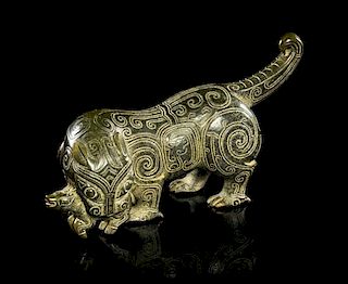 A Carved Jade Figure of a Tiger, Width 9 1/2 inches.