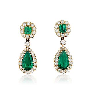 Victorian Colombian Emerald and Diamond Earrings