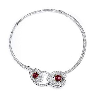 Cartier Art Deco Convertible Burmese Ruby and Diamond Necklace, Brooch set*