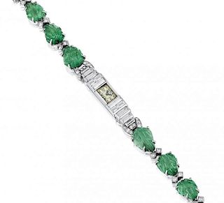 Cartier Art Deco Emerald and Diamond Platinum Dress Watch, European Watch & Clock Co.