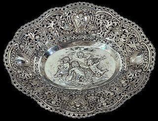 German 835 Silver Repousse Open Work Dish